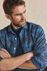 OOTO Camisa algod&oacute;n lino manga larga Azul oscuro