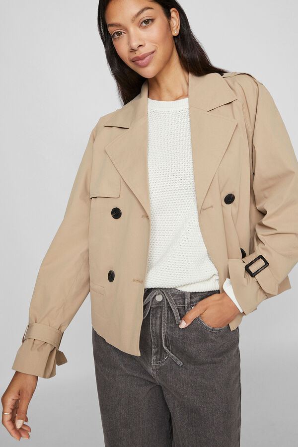 Vila Trench coat curto com bot&otilde;es Castanho