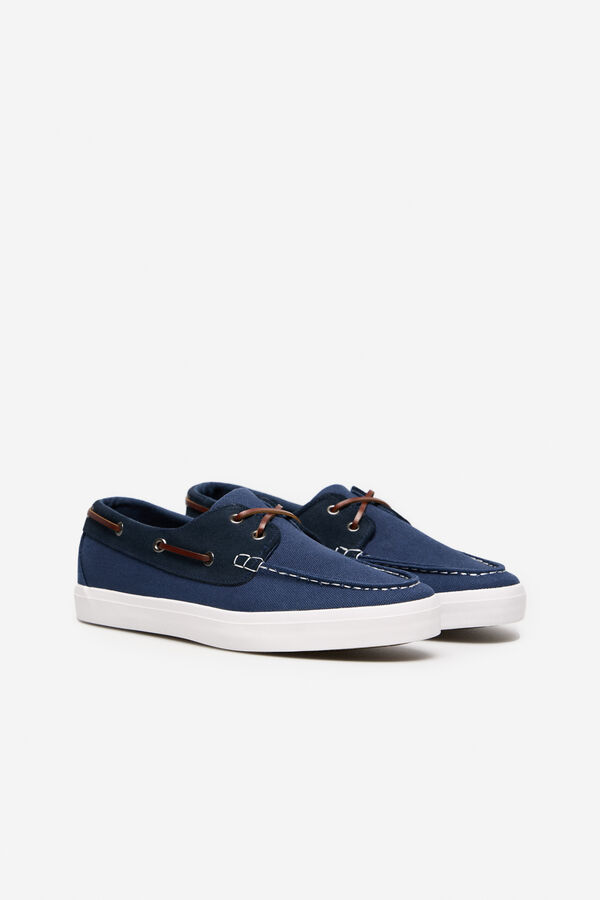 Cortefiel Zapatilla nautica textil y piel Azul marino