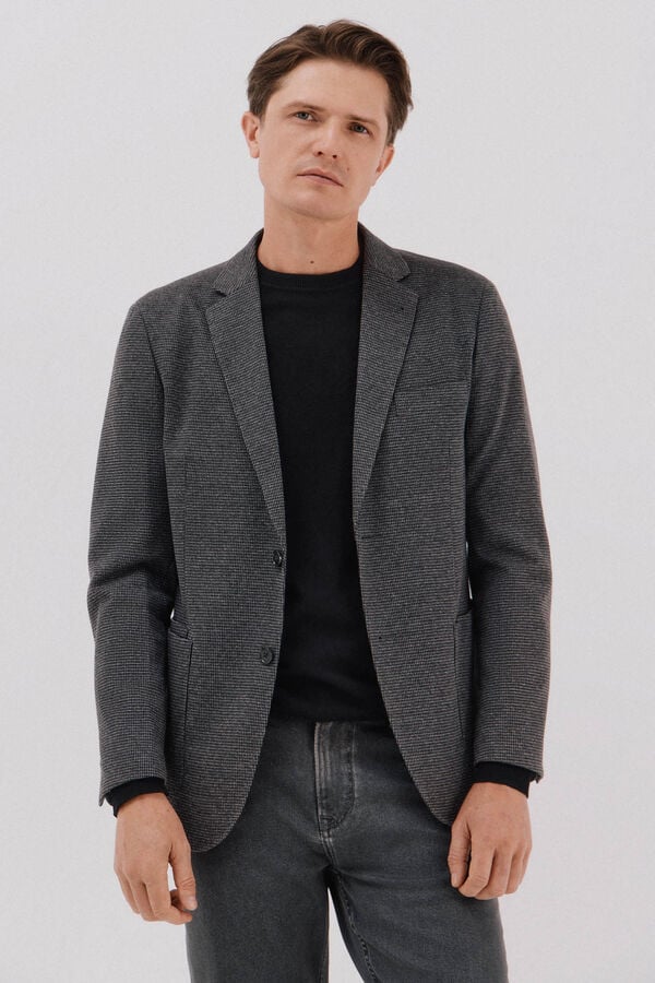 Cortefiel Blazer de malha pied-de-poule Cinzento