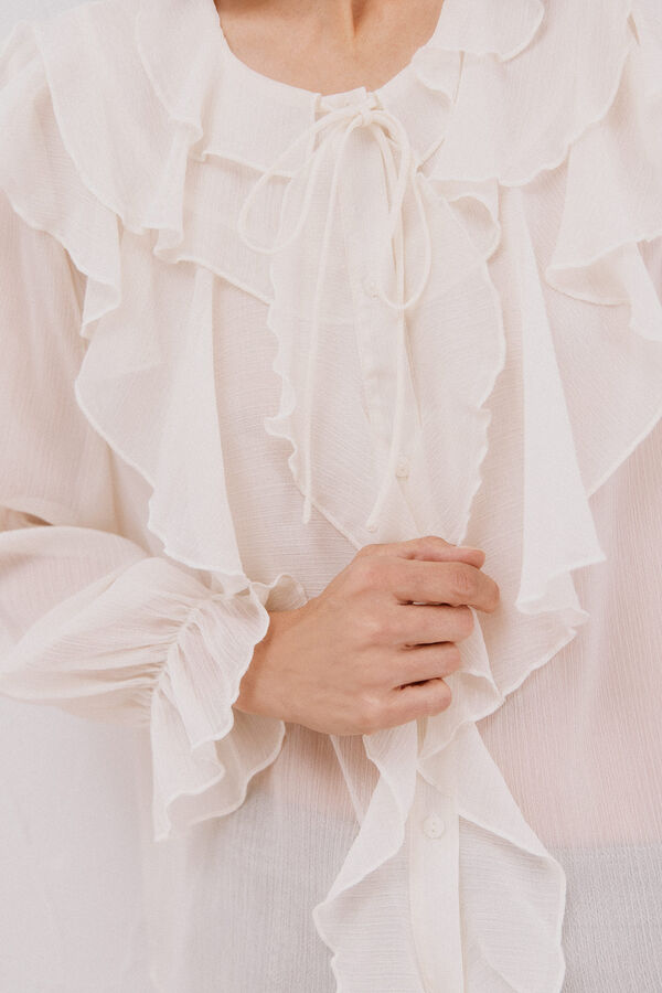Cortefiel Blusa volante delantero Blanco