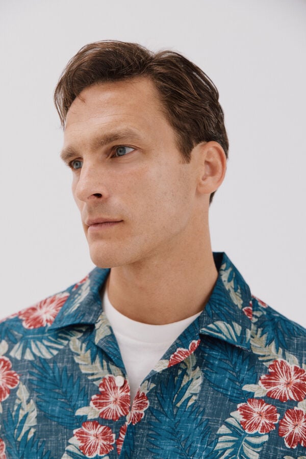 Cortefiel Camisa estampada manga curta Azul