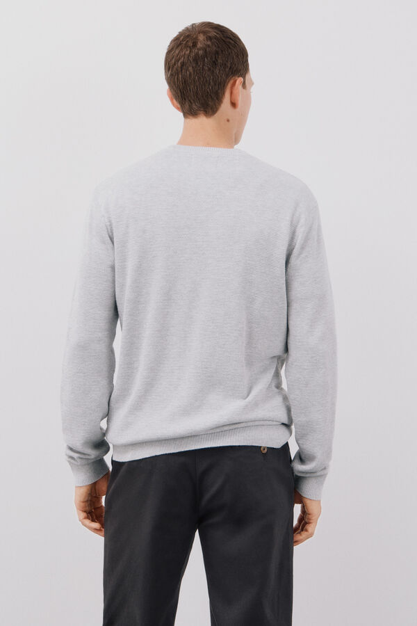 Cortefiel Suéter leve de algodão com gola redonda Cinzento