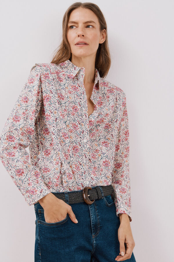 Cortefiel Camisa de algod&oacute;n detalle bordado Multicolor