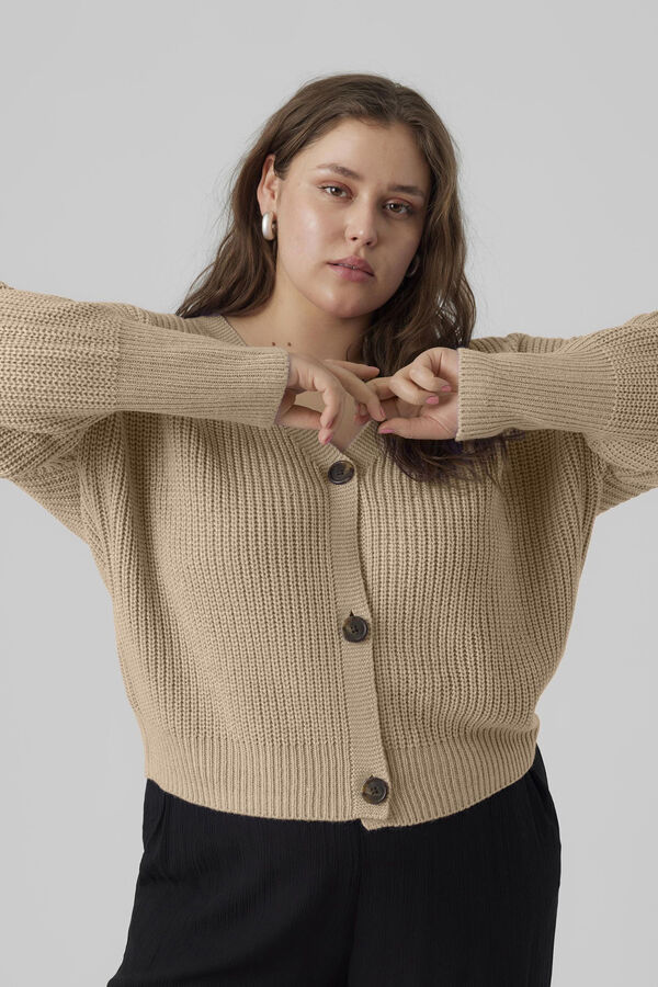 Vero Moda Curve C&aacute;rdigan de punto fr&iacute;o talla grande Marr&oacute;n