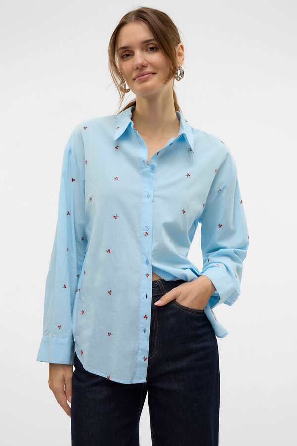 Vero Moda Camisa b&aacute;sica com bordado Azul