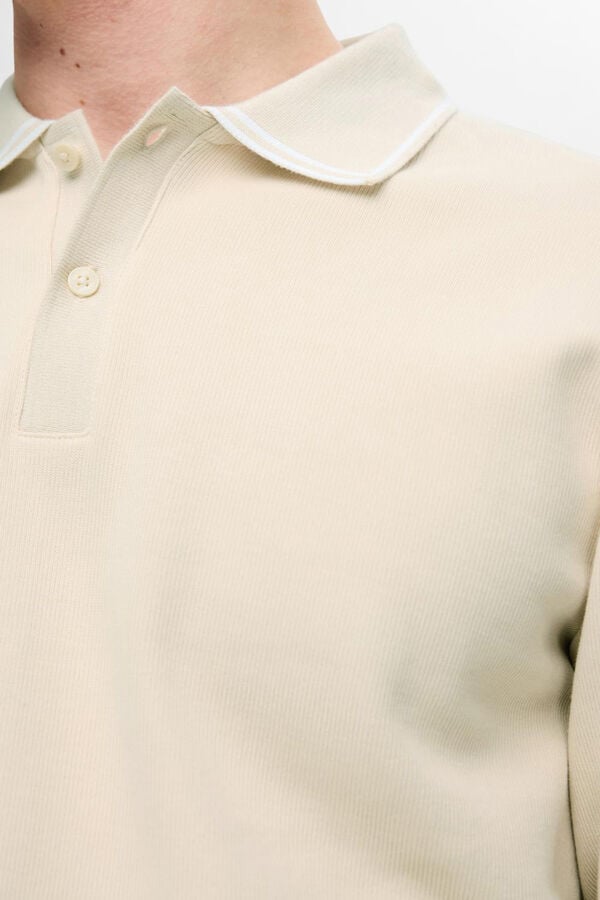 Selected Camisa p&oacute;lo de manga comprida confeccionada em 100% algod&atilde;o org&acirc;nico. Branco