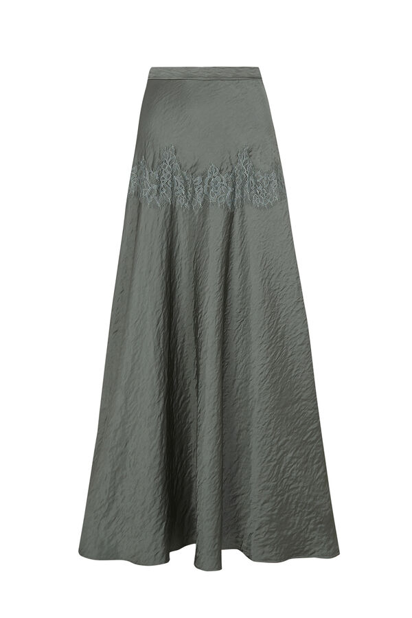 Slowlove Falda midi satinada con encaje Verde