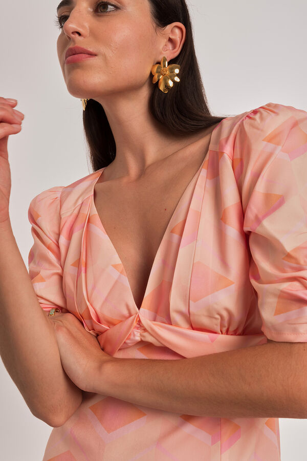 Dolores Promesas Vestido midi manga curta estampado geométrico Subiu