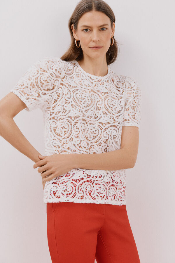 Cortefiel Top guipur Blanco