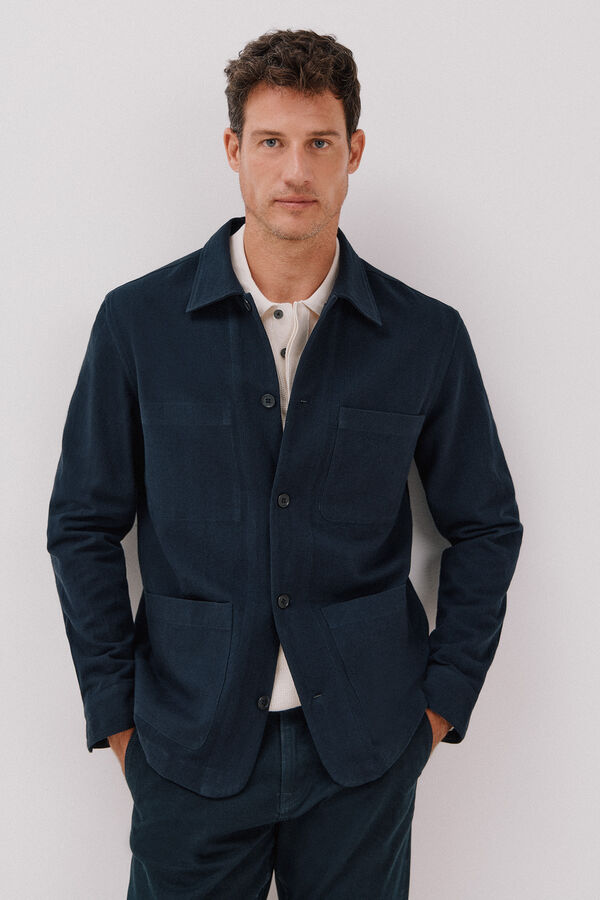 Cortefiel Sobrecamisa algod&atilde;o linho Azul