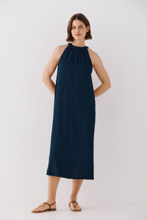 Cortefiel Vestido fruncido estampado Azul marino