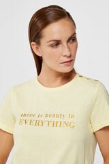 Cortefiel Camiseta botones bordada Amarillo