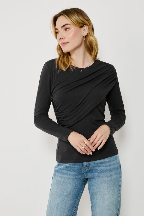 Vila Top de manga larga con detalle drapeado Negro