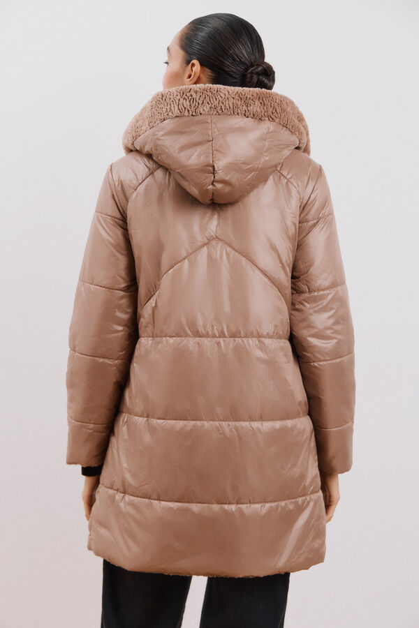 Cortefiel Abrigo largo reversible efecto pelo Beige