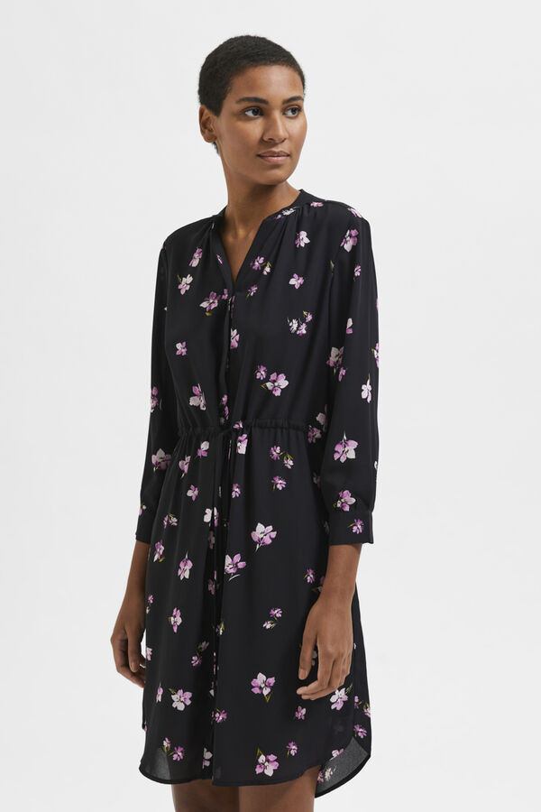 Selected Femme Vestido camiseiro de manga comprida confecionado com materiais reciclados. Preto