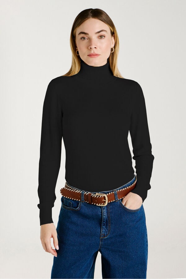 Vila Jersey de cuello alto con viscosa Negro