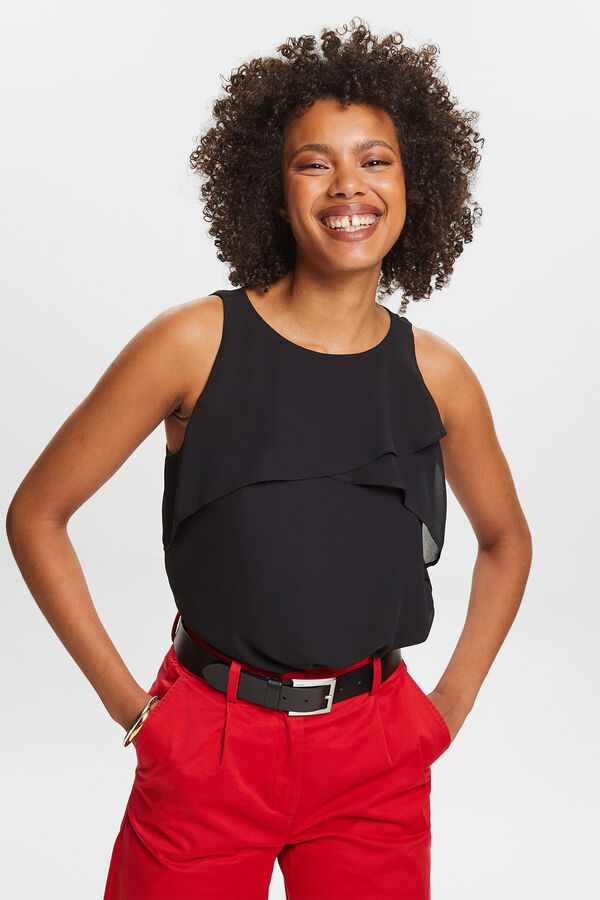 Esprit Blusa sin mangas chif&oacute;n monocolor Negro