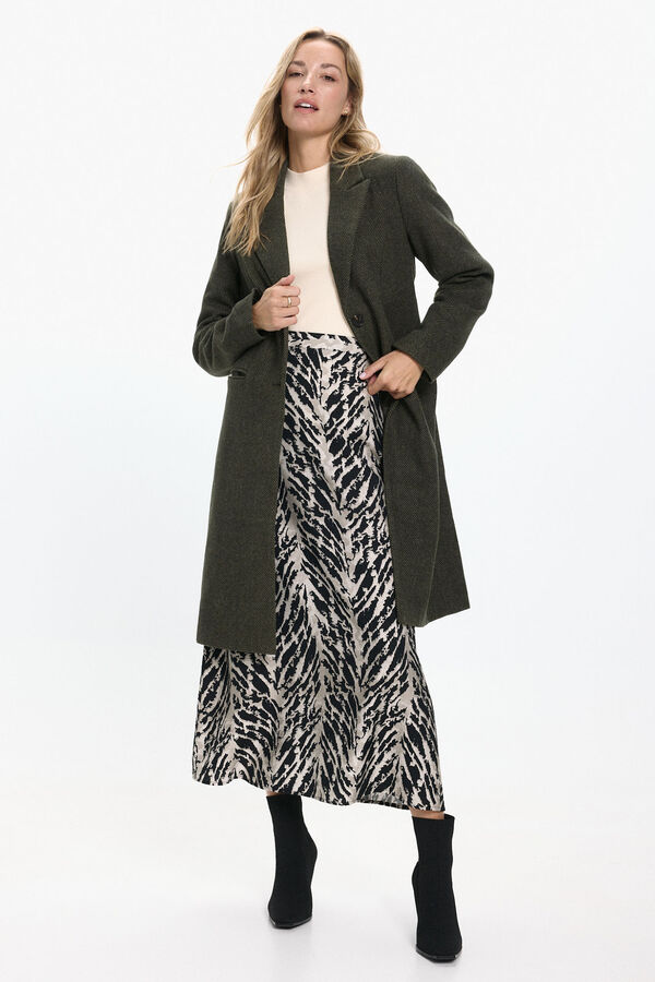 Vero Moda Abrigo largo de pa&ntilde;o y espiga Marr&oacute;n