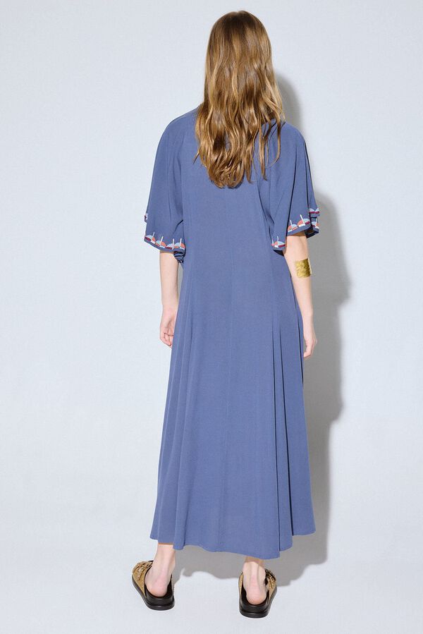 Slowlove Vestido manga capa bordado Azul marino