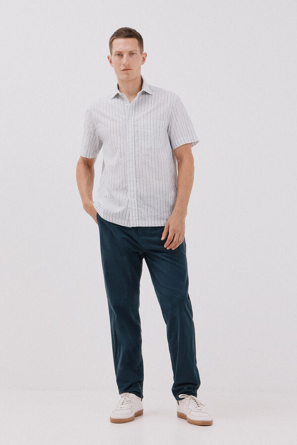 Cortefiel Camisa riscas de manga curta Azul