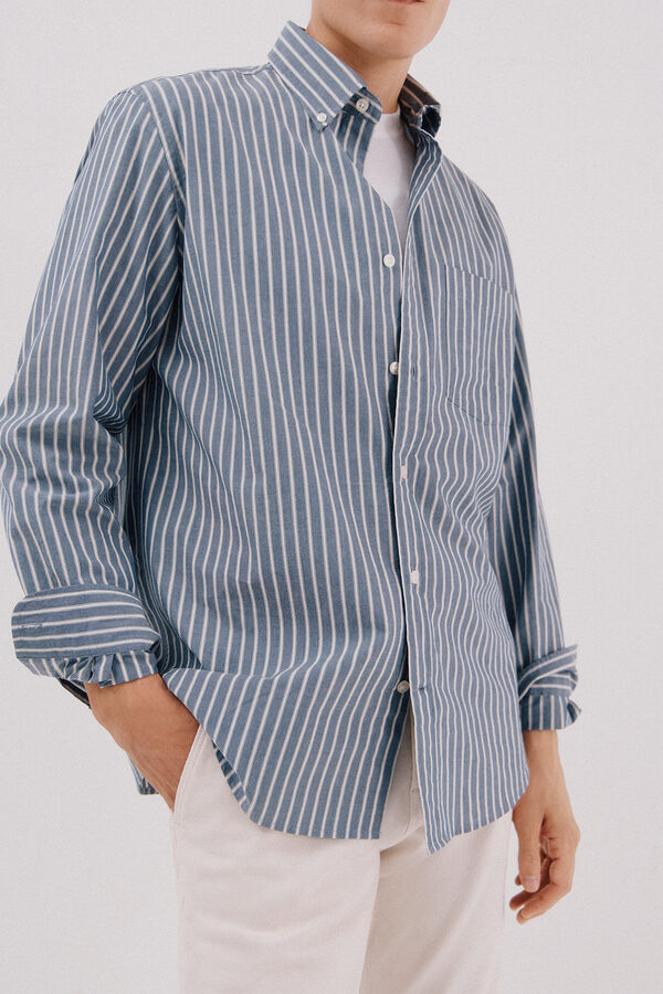 Cortefiel Camisa rayas popel&iacute;n Azul marino