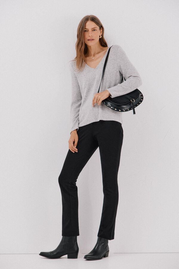 Cortefiel Camiseta b&aacute;sica cuello pico Gris