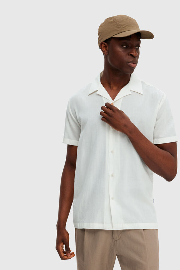Cortefiel Camisa de manga curta de tencel e algodão orgânico. Branco