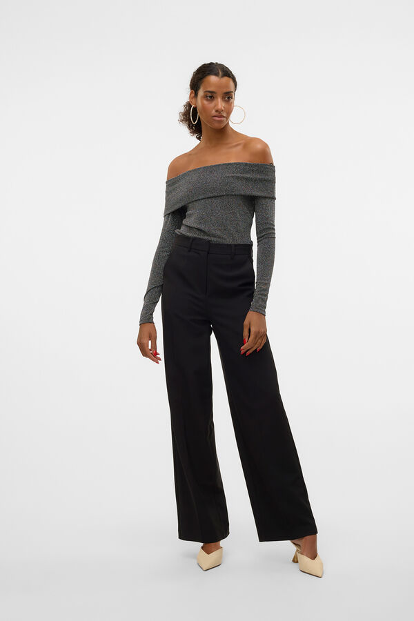 Vero Moda Blusa Lurex Bardot com gola Preto