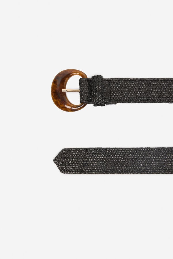 Cortefiel Cinto el&aacute;stico de r&aacute;fia carey Preto