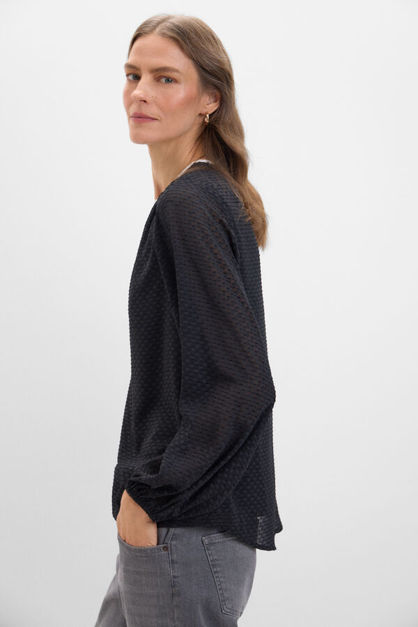 Cortefiel Blusa tecido textura Preto