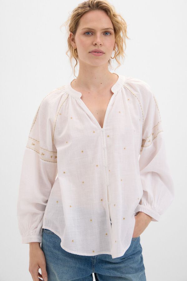 Cortefiel Blusa bordado floral Blanco