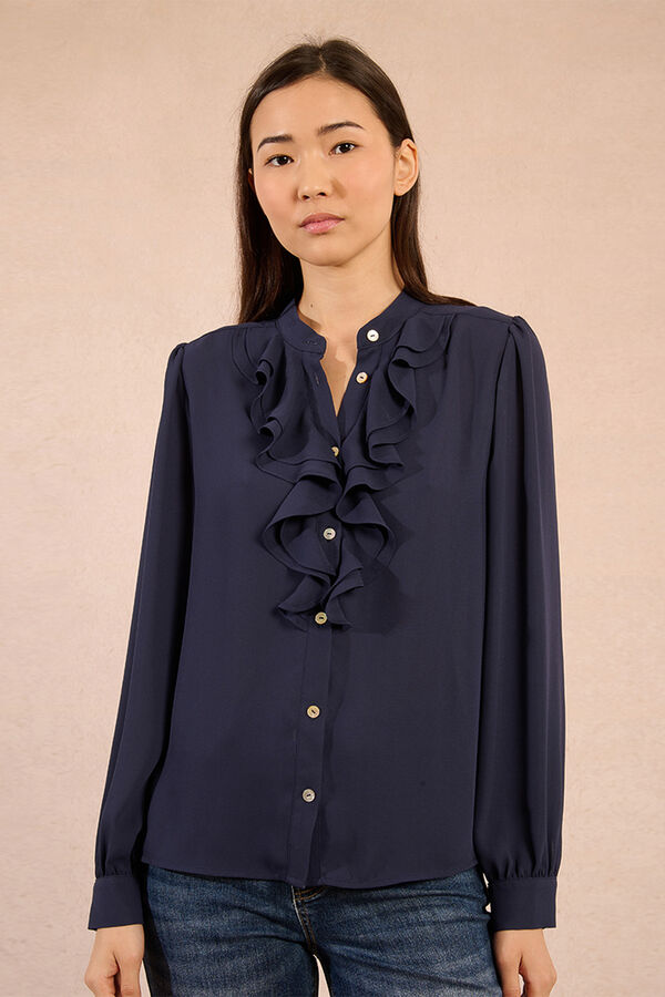 Molly Bracken Camisa de manga larga detalle volantes Azul marino