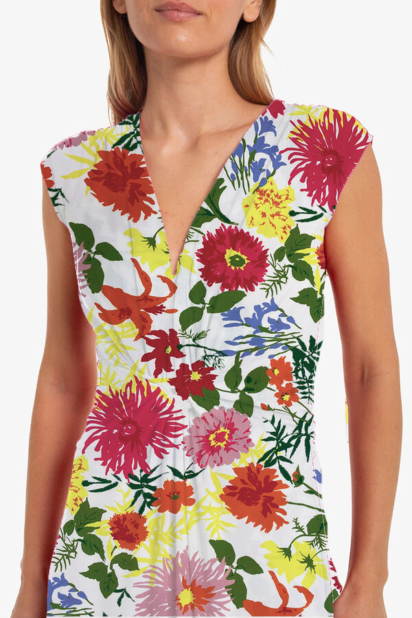 Cuplé Mono nudo punto flores multi Blanco