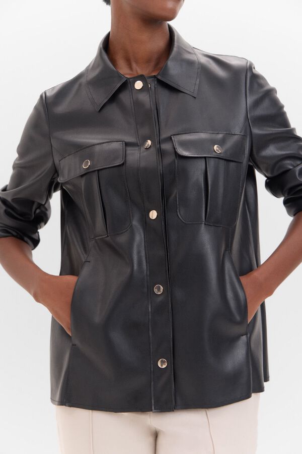 Cortefiel Cazadora efecto piel botones Negro