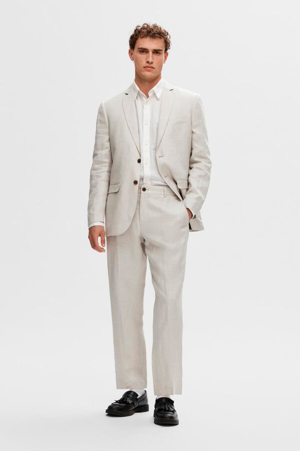 Selected Pantal&oacute;n de traje 100% lino. Beige