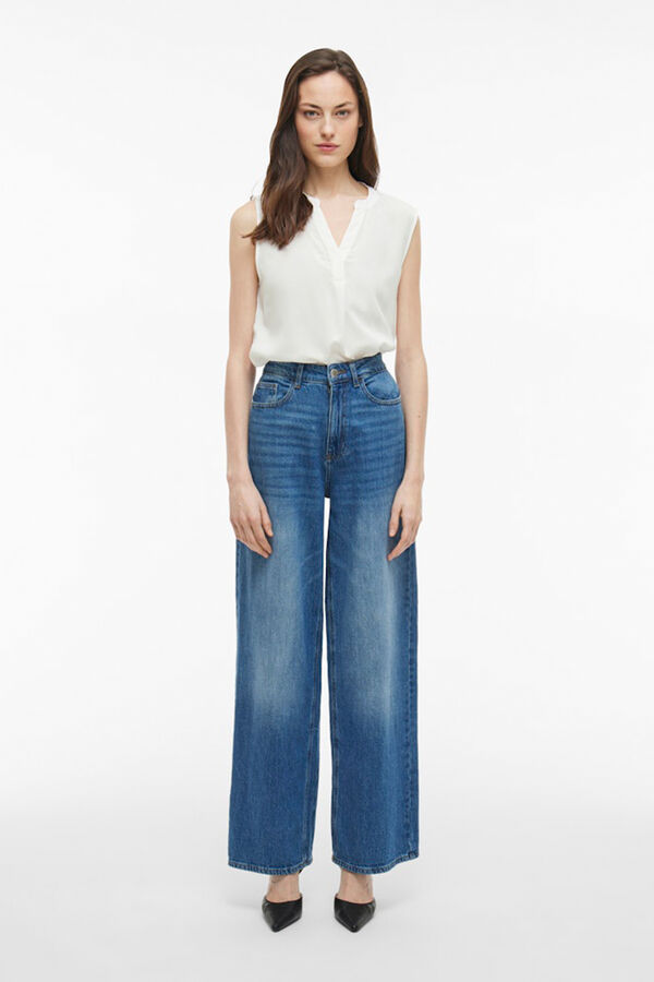 Vila Blusa de viscose mangas com gola mao Branco