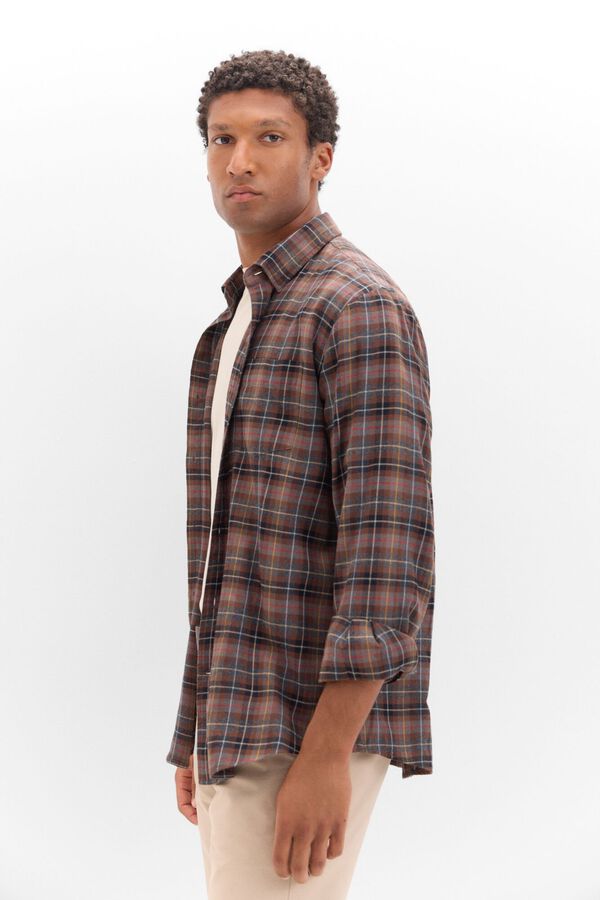 Cortefiel Camisa twill cuadros Marr&oacute;n oscuro