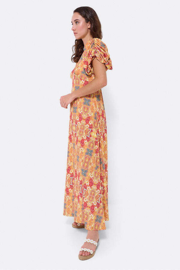 Cupl&eacute; Vestido de malha com estampado caxemira e mangas abalonadas Laranja