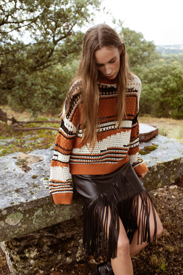 Vila Falda polipiel flecos Negro