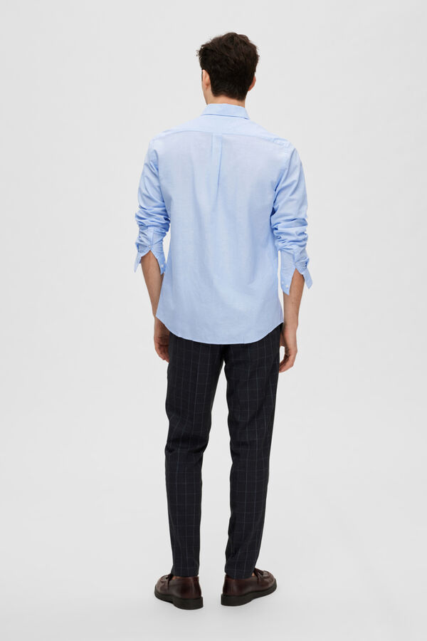 Cortefiel Camisa de manga larga de lino y algodón orgánico. Azul
