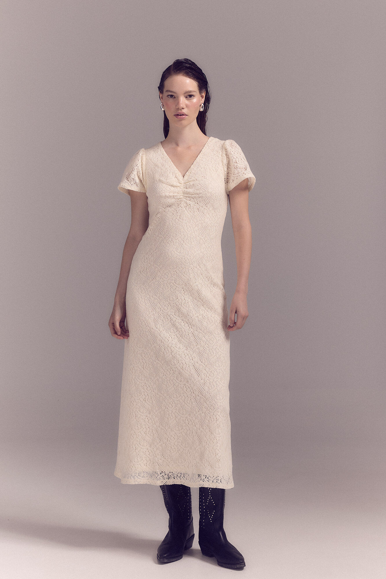 Slowlove Vestido de renda crua