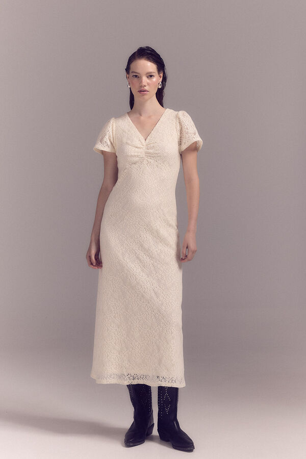 Slowlove Vestido de renda crua Ecru