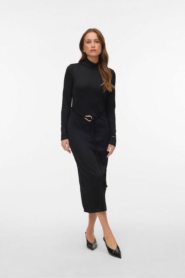 Vero Moda Vestido midi de punto cuello subido Negro