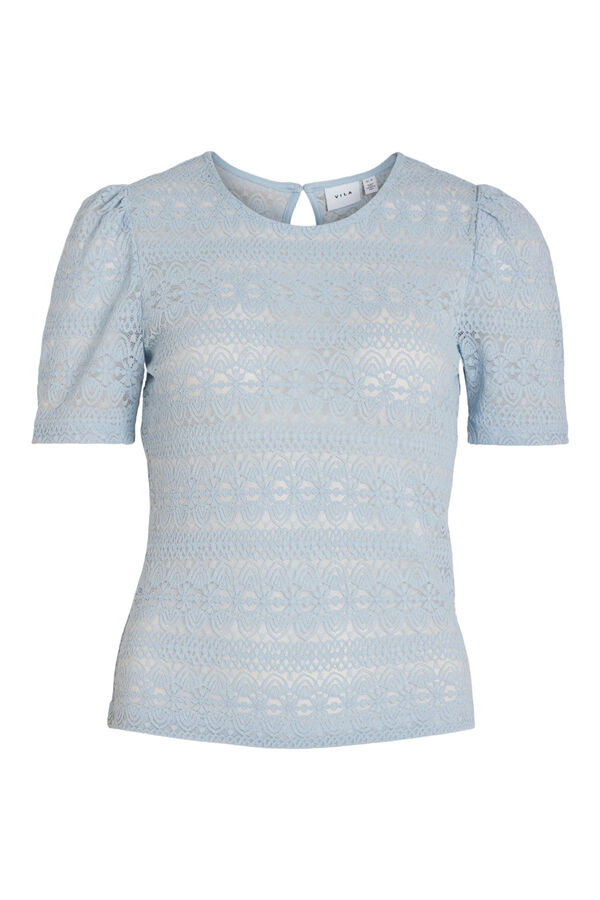 Vila Blusa de renda de manga curta Azul