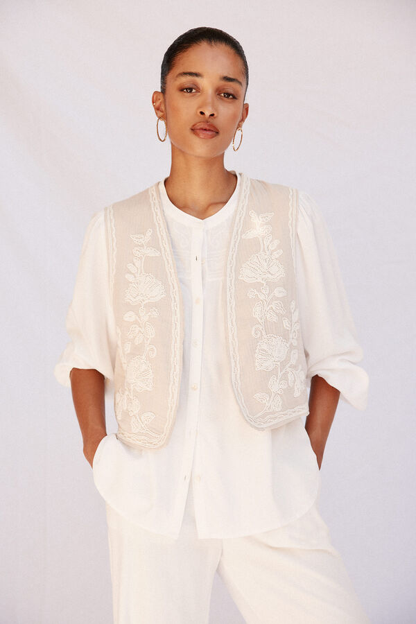 Cortefiel Chaleco bordados Beige