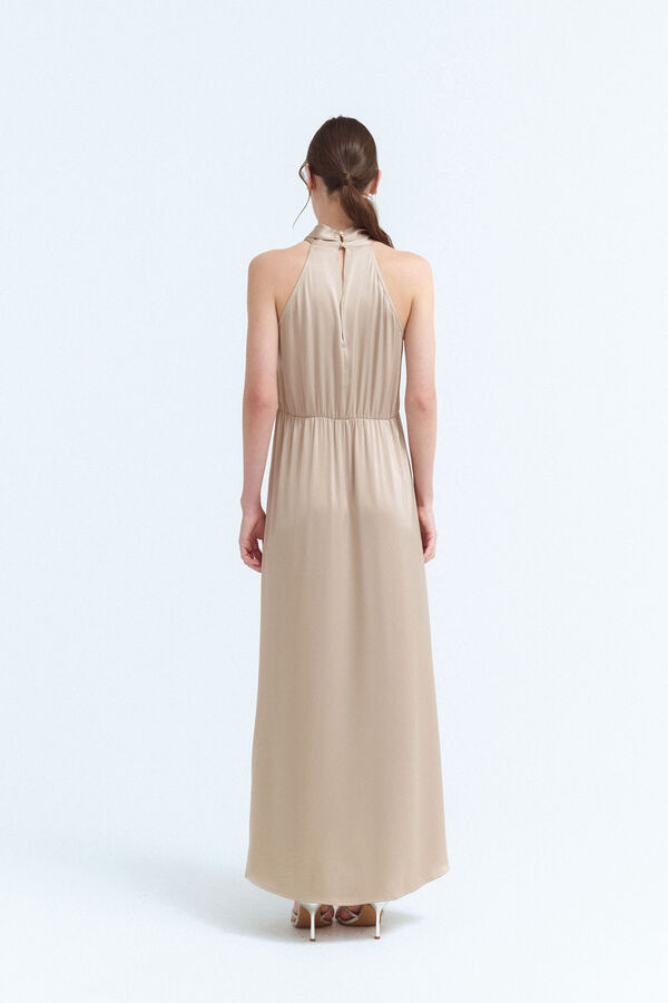 Vila Vestido largo satinado fiesta Marrón