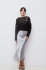 Vila Falda midi sat&eacute;n plateada Gris