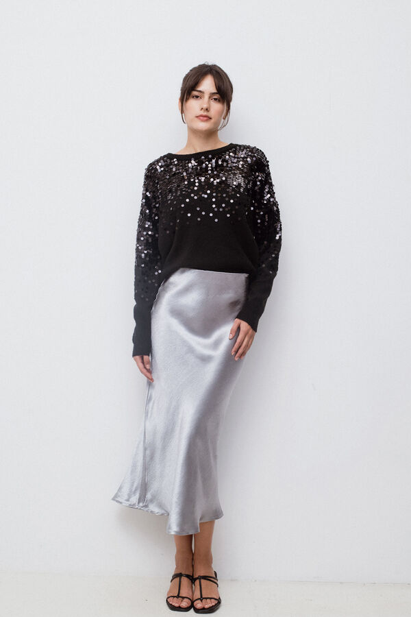 Vila Falda midi sat&eacute;n plateada Gris