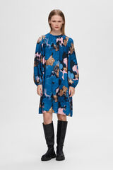 Selected Femme Vestido curto estampado de manga comprida confecionado com Lenzing Ecovero Azul